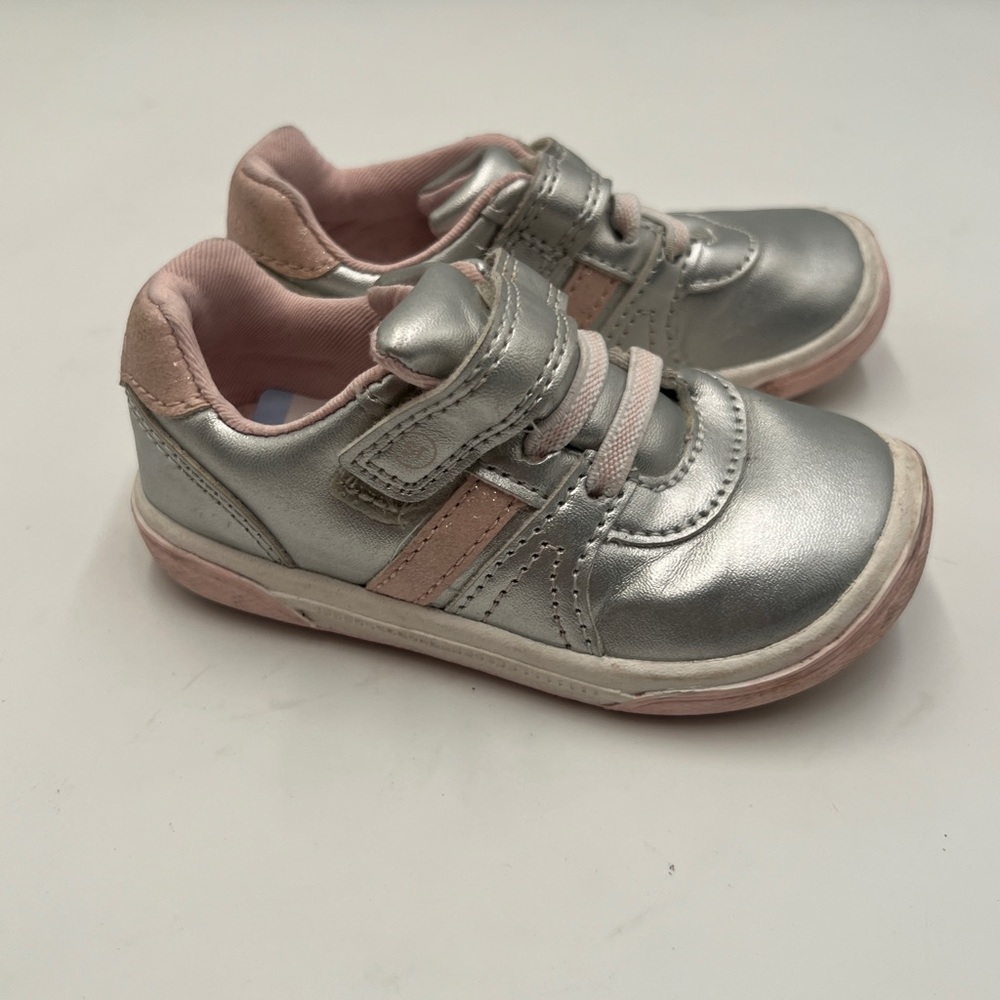 Stride Rite Silver Pink Sneakers with Velcro Strap
